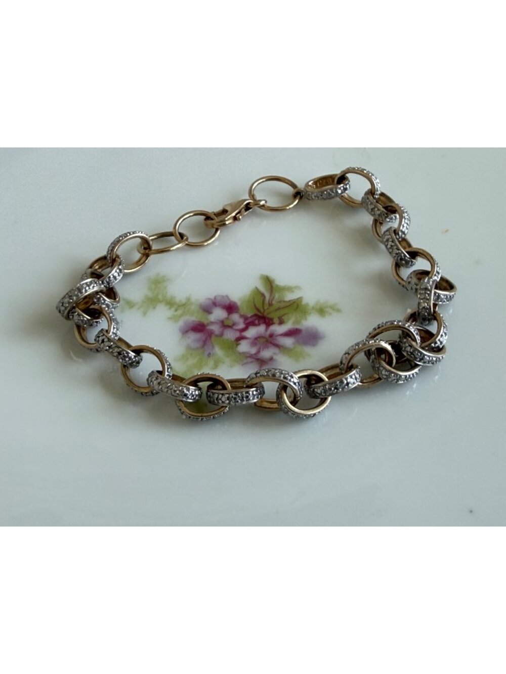 Vintage 90's Circle Link Bracelet 925 Sterling Silver Gold Vermeil 8"